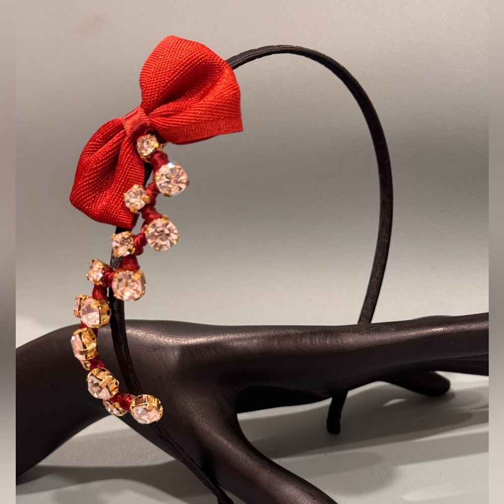 Cara New York Chic Burnt Orange Bow and Gold Crystal Headband